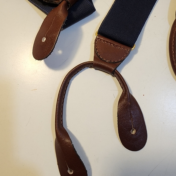 Men's Classic Navy Blue  and Brown Elastic  Suspenders - Picture 7 of 8